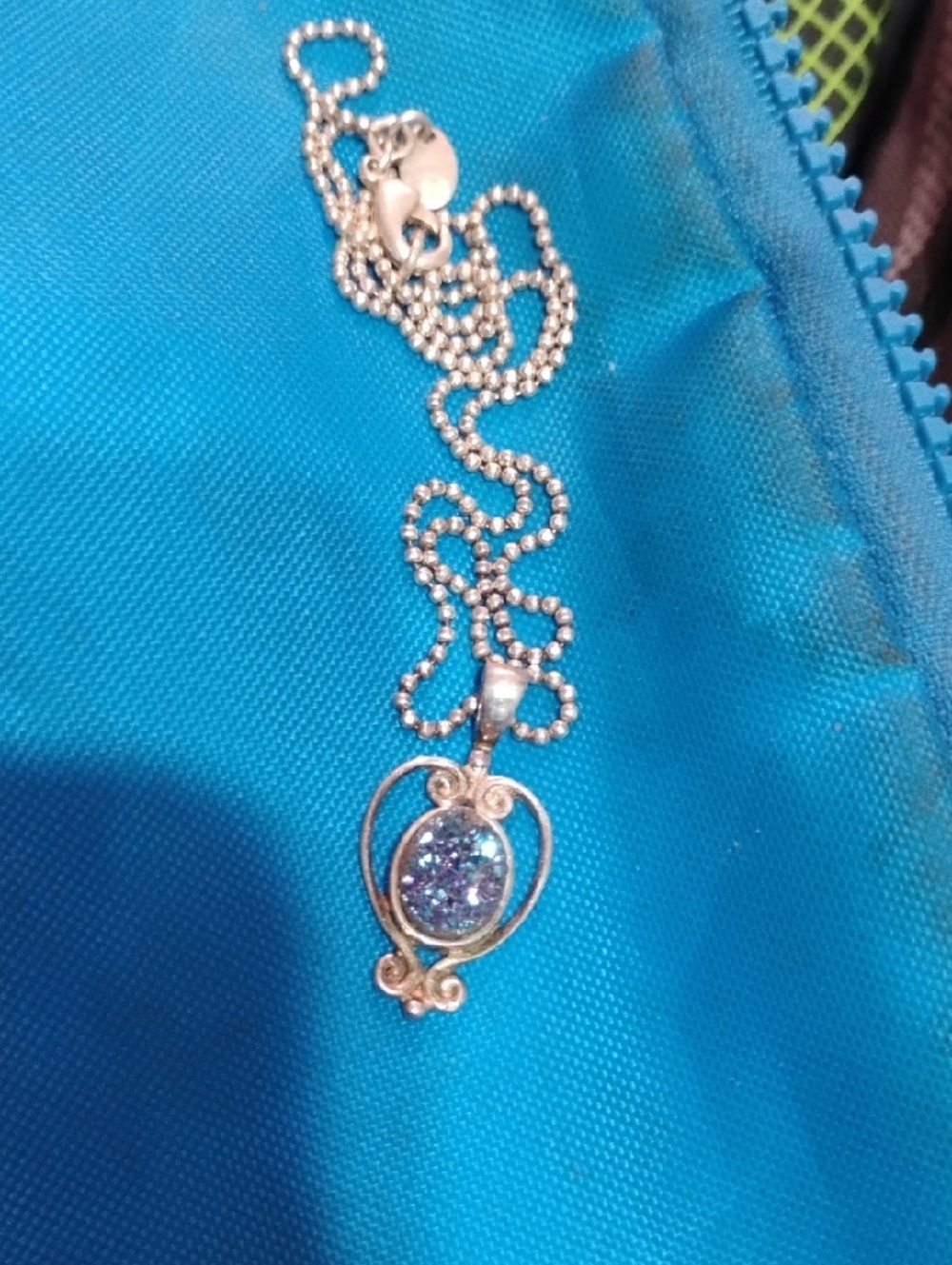Silver-Tone Blue Druzy Pendant Necklace